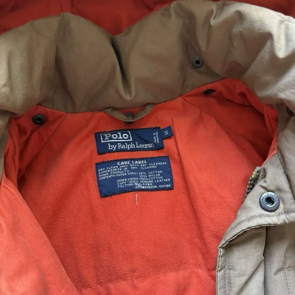 VTG Polo Ralph Lauren Down Mountain Expedition Parka Brown Jacket Small RARE Ski